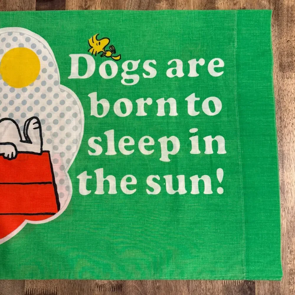 VTG Peanuts Snoopy Woodstock Doghouse Pillowcase Muslin Sears Roebuck 70s Green